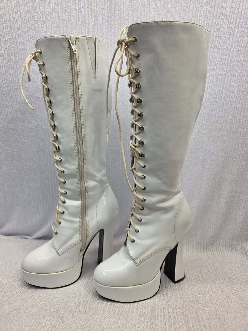 Jante White Patent Knee-High Platform Lace-Up Boots